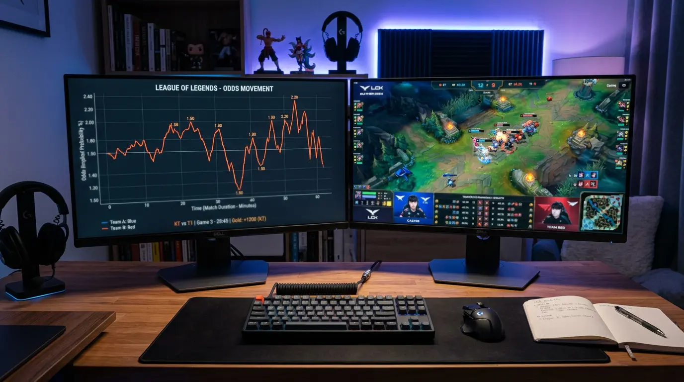 Gráfico de movimiento de cuotas hasta el cierre de línea en un partido de League of Legends