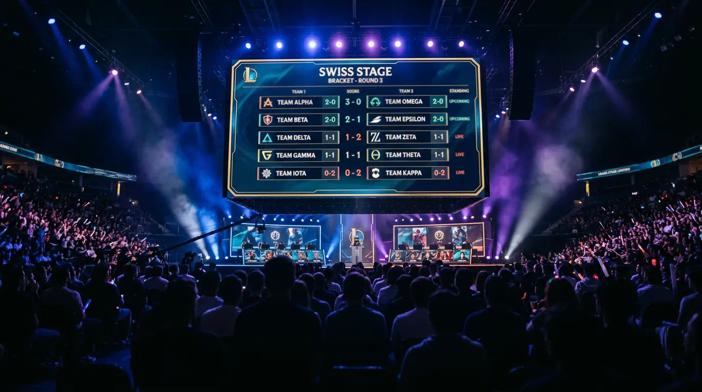 Tablero de emparejamientos de la fase suiza del Mundial de League of Legends